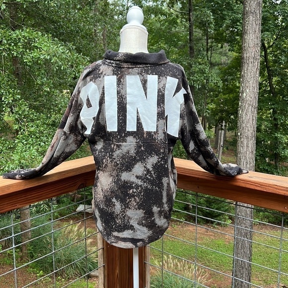 Custom Bleach Dyed Victoria’s Secret PINK Pullover 1/4 Sweater Women M Big Logo - Picture 9 of 10